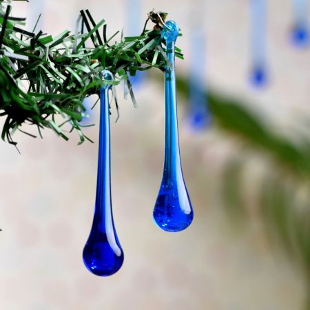 Blue Glass Chandelier Drop Ornaments - Christmas Tree Ornaments - Pack of 20